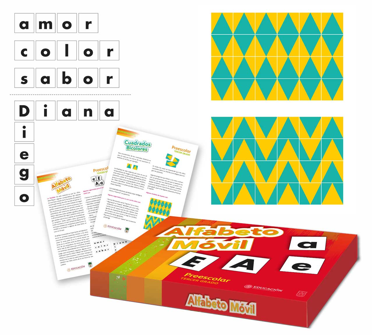 Alfabeto móvil/cuadrados bicolores Libro de Preescolar Grado 3° 